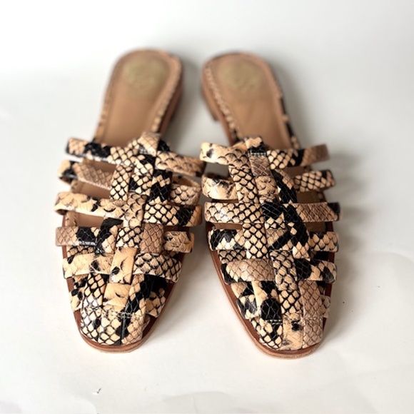 Vince Camuto Cresetia Woven Leather Mule Flat In Sandstone Animal Print - Picture 3 of 6